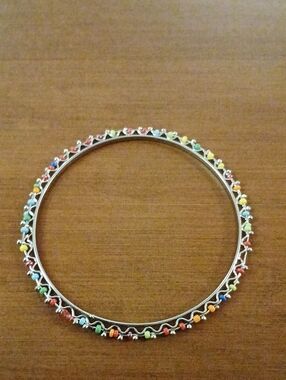 Multicolor Beaded Silver-Tone Bangle Bracelet - Women Jewelry